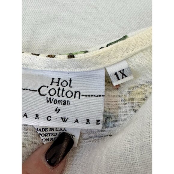 Hot Cotton Marc Ware Womens 1X Beach Island White Linen Top Cottagecore Resort - Picture 10 of 14